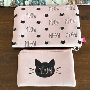 Pink 'Meow' Cat Print Pouch Set